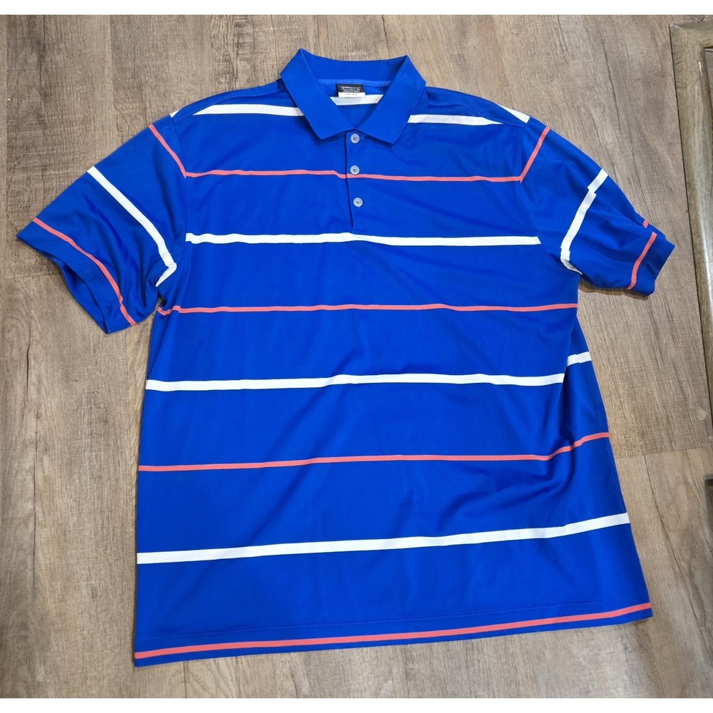 Nike Dri-Fit Golf Polo Shirt Blue Stripe Activewear Athleisure Relaxed